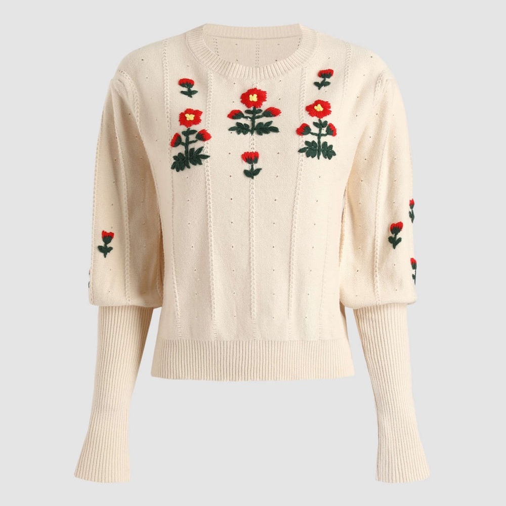Floral Pattern Knit Long Sleeve, Cider, M